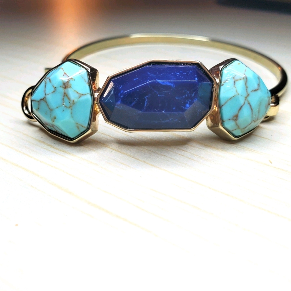 Turquoise silver with blue stone bangle bracelet